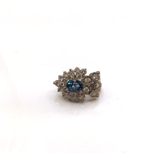 Load image into Gallery viewer, Blue Topaz Oval cut stones in sterling silver setting earrings with diamonique