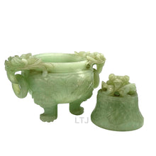 Load image into Gallery viewer, Jade Incense Burner with Grand Foo Dog Accents
