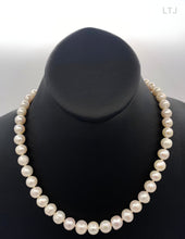 将图片加载到图库查看器，White Pearl Necklace with Metal Heart 8mm 16&quot;
