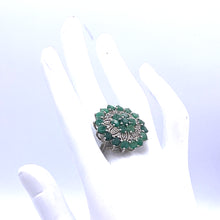 Load image into Gallery viewer, Emerald with White Zircon Rhodium over Sterling Silver Earring
