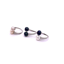 Load image into Gallery viewer, 2 Pearls Ring with Sterling Silver
