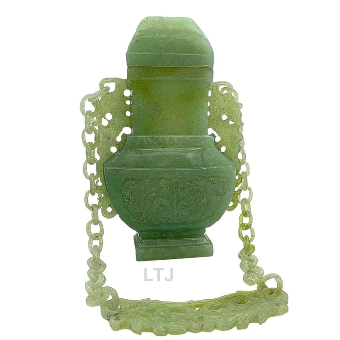 Majestic Jade Vase with Dragon Motifs and Kranok-Adorned Links