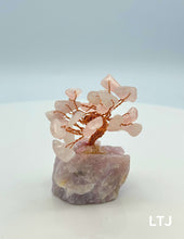 Cargar imagen en el visor de la galería, Wire wrapped Rose Quartz Gemstone tree with Rose Quartz base (Small)
