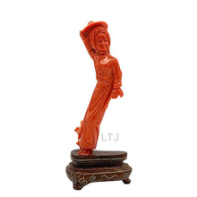 Load image into Gallery viewer, Countryside Grace: Red Coral Figurine of a Farming Lady
