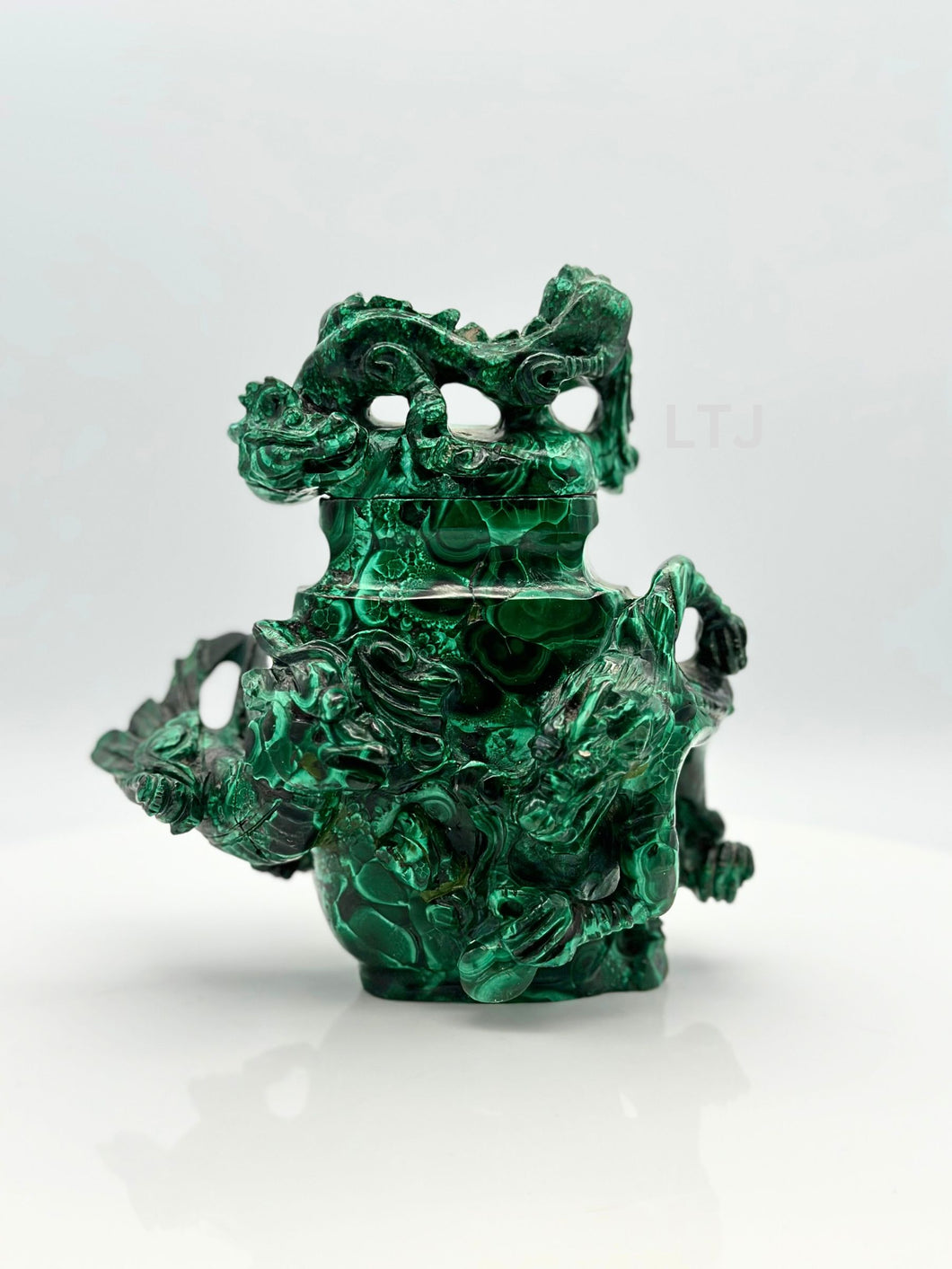 Malachite Urn with Mythical Creature Carvings