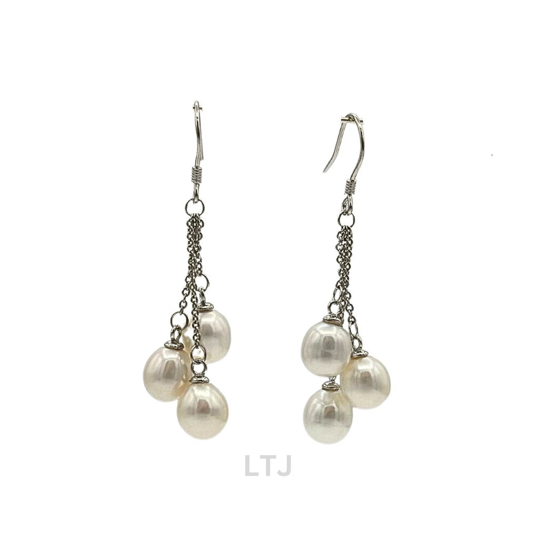 3 pearls chain earrings 925