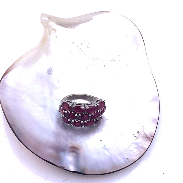 3 line Ruby with White Zircon Rhodium Over Sterling Silver Ring