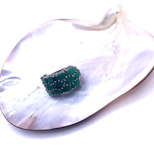 Load image into Gallery viewer, 3 line Emerald with White Zircon Rhodium Over Sterling Silver Ring
