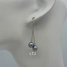 Load image into Gallery viewer, 2 pearls chain earring 925
