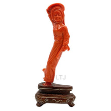 Load image into Gallery viewer, Countryside Grace: Red Coral Figurine of a Farming Lady
