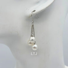 Load image into Gallery viewer, 3 pearls chain earrings 925
