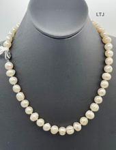 Cargar imagen en el visor de la galería, Freshwater pearl with round silver clasp 10mm 20&quot;
