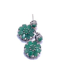 Load image into Gallery viewer, Emerald with White Zircon Rhodium over Sterling Silver Earring
