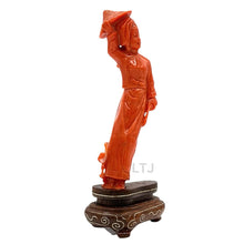 Load image into Gallery viewer, Countryside Grace: Red Coral Figurine of a Farming Lady
