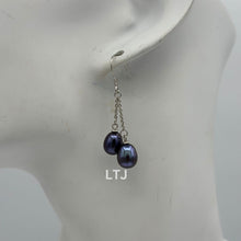 Load image into Gallery viewer, 2 pearls chain earring 925
