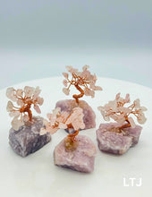 Cargar imagen en el visor de la galería, Wire wrapped Rose Quartz Gemstone tree with Rose Quartz base (Small)
