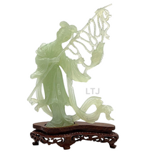 Load image into Gallery viewer, Hetian Jade Carving of a Graceful Lady and Her Golden Catch
