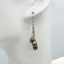 Load image into Gallery viewer, 3 pearls chain earrings 925
