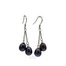 Load image into Gallery viewer, 2 pearls chain earring 925
