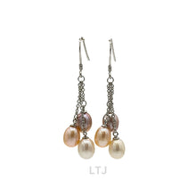 Load image into Gallery viewer, 3 pearls chain earrings 925
