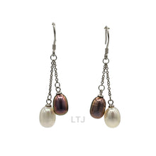 Load image into Gallery viewer, 2 pearls chain earring 925
