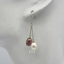 Load image into Gallery viewer, 2 pearls chain earring 925
