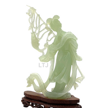 Load image into Gallery viewer, Hetian Jade Carving of a Graceful Lady and Her Golden Catch
