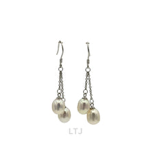 Load image into Gallery viewer, 2 pearls chain earring 925
