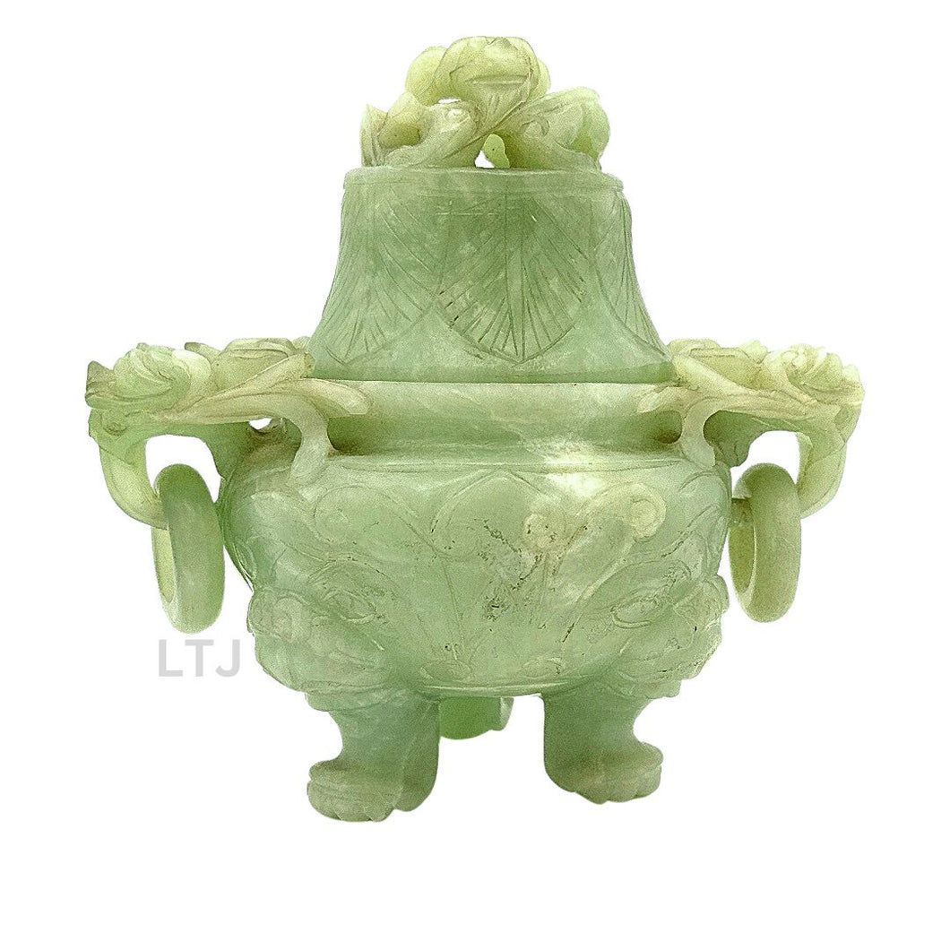 Jade Incense Burner with Grand Foo Dog Accents