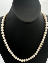 Load image into Gallery viewer, White Pearl Necklace with Magnet Lock 8mm 22&quot;
