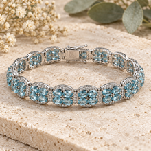 Load image into Gallery viewer, Aquamarine &amp; Diamonique Sterling Silver Bracelet
