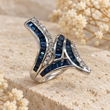 Load image into Gallery viewer, Sapphire 4 Line Twisted Style Ring
