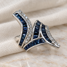 Load image into Gallery viewer, Sapphire 4 Line Twisted Style Ring
