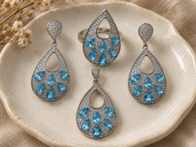 Load image into Gallery viewer, Blue Topaz with Diamonique Teardrop Set

