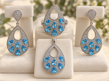 Load image into Gallery viewer, Blue Topaz with Diamonique Teardrop Set
