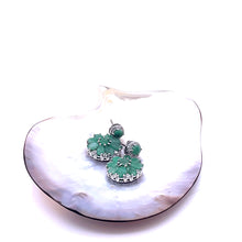 Load image into Gallery viewer, Emerald with White Zircon Rhodium over Sterling Silver Earring
