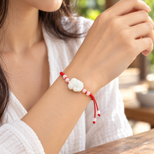 Load image into Gallery viewer, Green Jade Pixiu Red Cord Adjustable Bracelet
