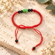 Load image into Gallery viewer, Green Jade &amp; Onyx Red Cord Adjustable Bracelet

