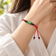 Load image into Gallery viewer, Green Jade &amp; Onyx Red Cord Adjustable Bracelet
