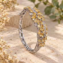 Load image into Gallery viewer, Citrine Flower with Silver Kanote Bangle
