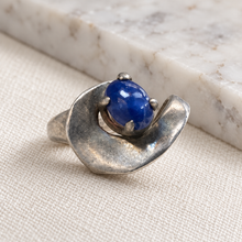 Load image into Gallery viewer, Single Sapphire Sculptural Silver Ring
