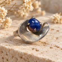 Load image into Gallery viewer, Single Sapphire Sculptural Silver Ring
