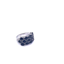 Load image into Gallery viewer, 3 line Sapphire with White Zircon Rhodium Over Sterling Silver Ring
