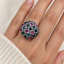 Load image into Gallery viewer, Ruby, Sapphire &amp; Emerald Silver Cluster Ring
