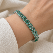 Cargar imagen en el visor de la galería, One Line Emerald Flower Sterling Silver Bracelet

