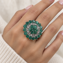 Загрузить изображение в средство просмотра галереи, Emerald Circle Ring with White Zircon in Rhodium over Sterling Silver
