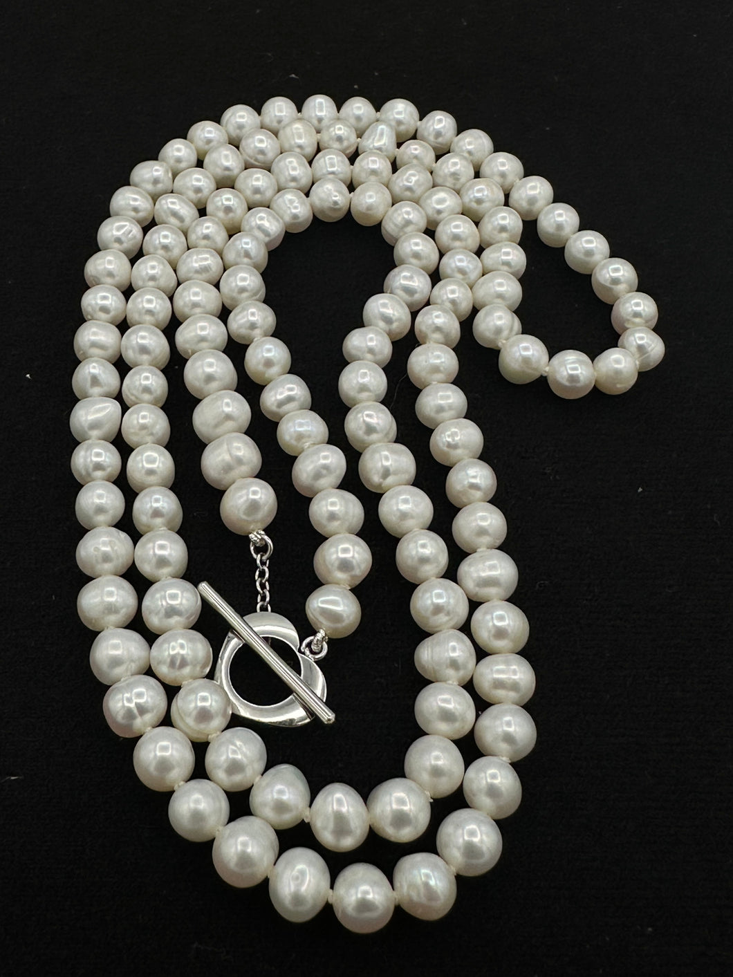 White round pearl necklace with metal heart lock (7mm 36