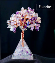 Load image into Gallery viewer, Wire wrapped Gemstone tree with pyramid base
