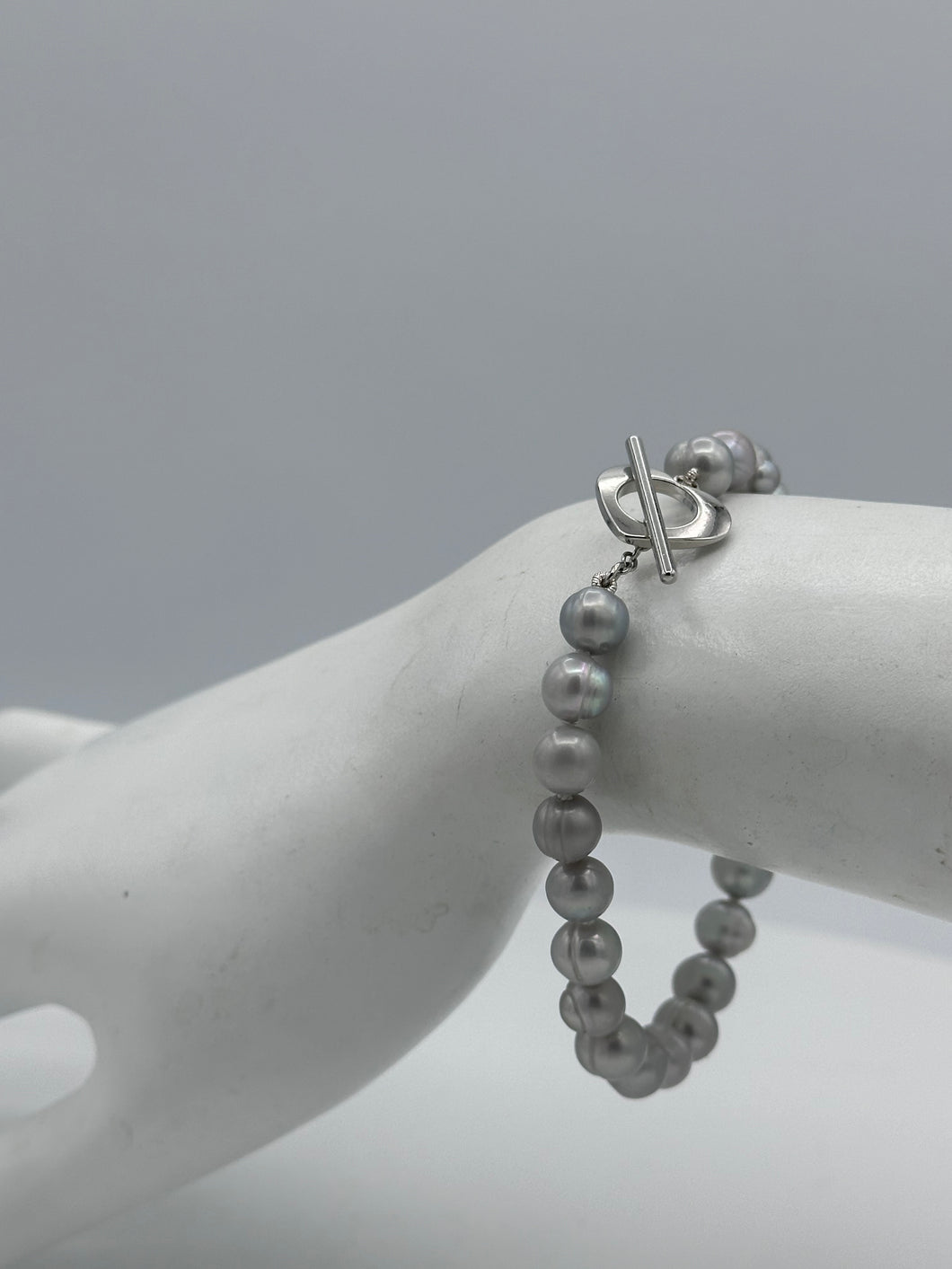 Grey Pearl Knotted ( Metal Heart Bracelet )