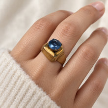 Load image into Gallery viewer, Burmese Sapphire Princess Cut Gold-Plated Ring
